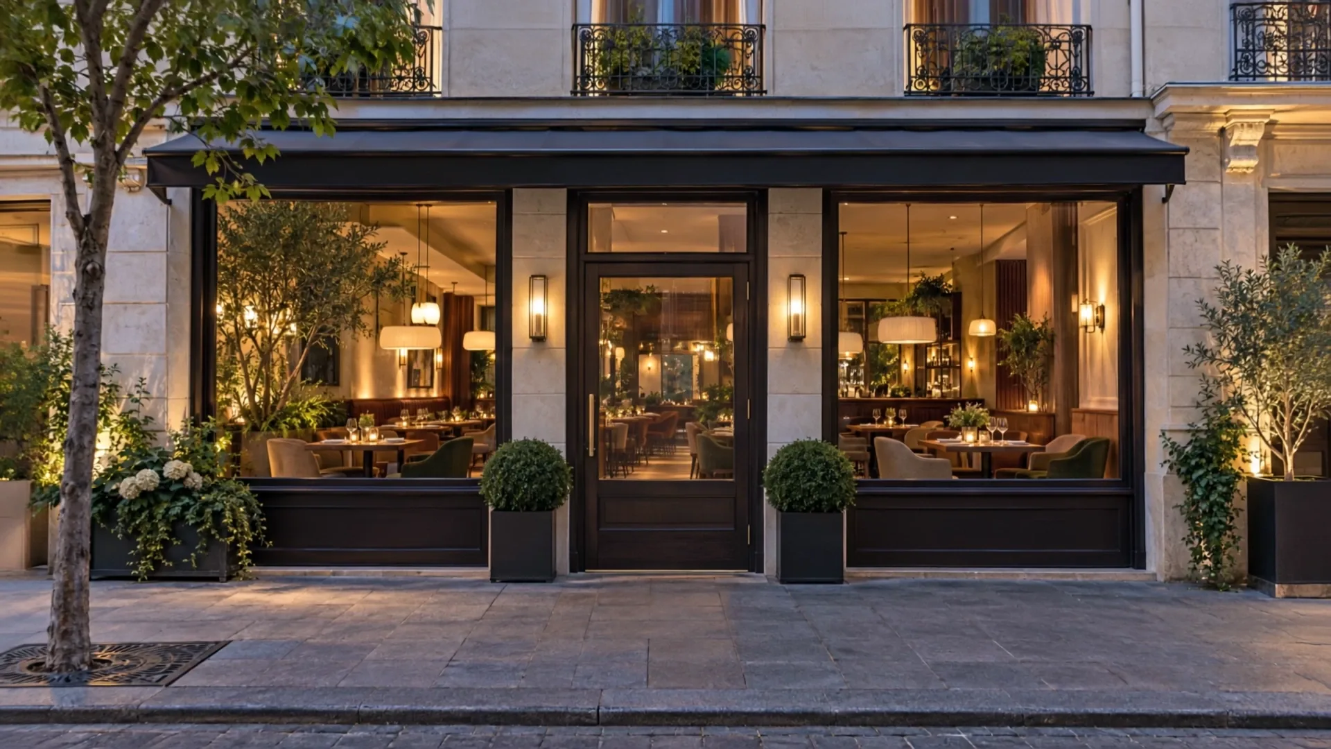 Devanture d’un restaurant à la tombée du jour, première image de l’introduction